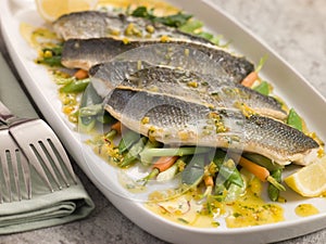 Fillets of Sea bass with Baby Vegetables