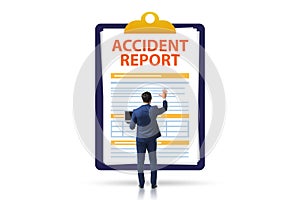 Filling in accident report in insurance concept