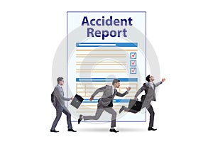 Filling in accident report in insurance concept