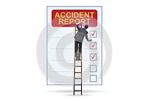 Filling in accident report in insurance concept