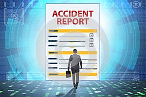 Filling in accident report in insurance concept