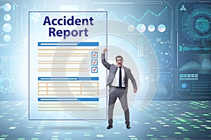 Filling in accident report in insurance concept