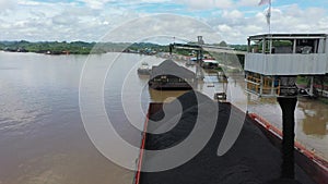 Filling barges with coal on port Aerial View