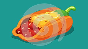 The filling is carefully stuffed inside the pepper ensuring it is evenly distributed.. Vector illustration. photo