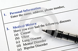 Filling the patient medical history questionnaire