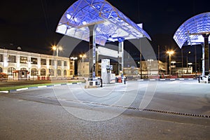 Filling station Gas station at night, Moscow, Russia