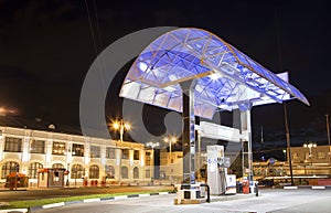 Filling station Gas station at night, Moscow, Russia,