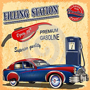 Filling station retro poster