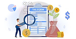 Filling tax from Analyzing financial data Online tax payment Return as document for VAT photo