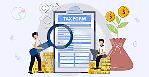 Filling tax from Analyzing financial data Online tax payment Return as document for VAT photo