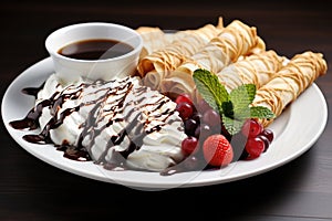 fillings for crepes: nutella, fruit, and whipped cream