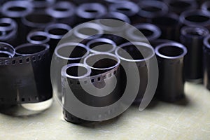 Film archive negatives in a round metal can