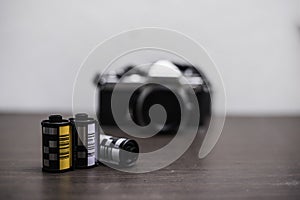 Film and vintage camera background.