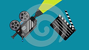 Film camera and clapperboard seamless loop animation motion graphics