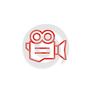 Film Camera Line Red Icon On White Background. Red Flat Style Vector Illustration