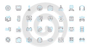 Film camera linear icons set. Analog, Vintage, Classic, Chemical, Exposure, Aperture, Shutter line vector and concept