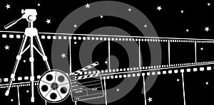 film cinema strip backgrounds with stars and camera reel