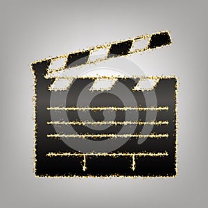 Film clap board cinema sign. Vector. Blackish icon with golden s