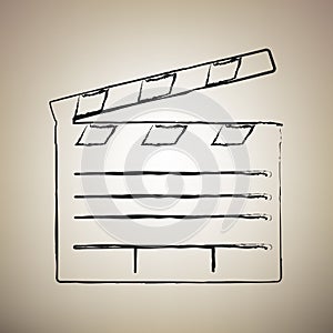 Film clap board cinema sign. Vector. Brush drawed black icon at