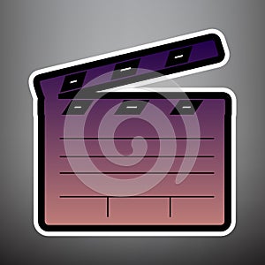 Film clap board cinema sign. Vector. Violet gradient icon with b