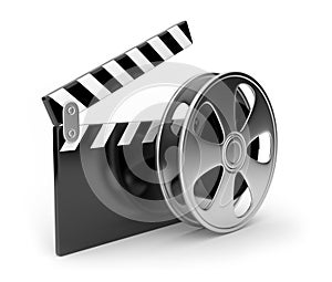 Film and clap board movies symbol 3d.