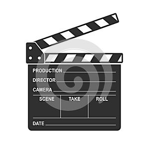 Film clapper board icon isolated on white background. Blank movie clapper cinema