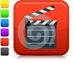 Film clapper board icon on square internet button