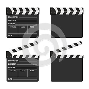 Film clapper board set isolated on white background. Blank movie clapper cinema