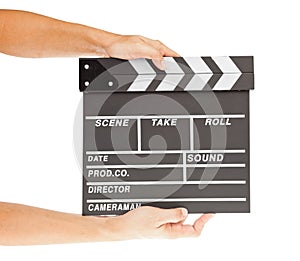 Film clapper board with space and hand