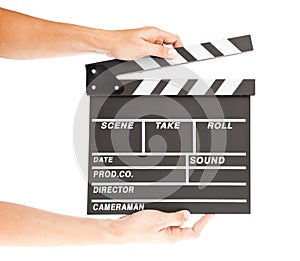 Film clapper board with space and hand