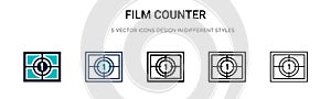 Film counter icon in filled, thin line, outline and stroke style. Vector illustration of two colored and black film counter vector