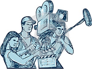 Film Crew Clapperboard Cameraman Soundman Drawing