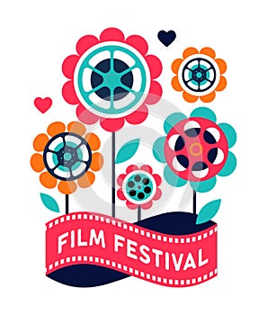 Film festival, cinema and movie poster, creative retro vector design concept