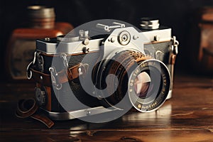 Film flashback Vintage style photo with old retro camera and background