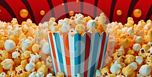 film food red art background bucket cinema box corn blue popcorn. Generative AI.