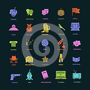 Film genre icon set