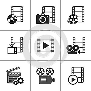 Film icon pack on white. Vector elements