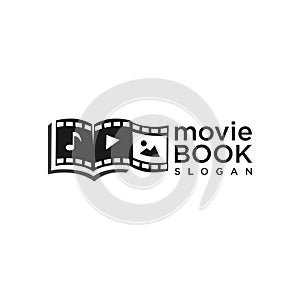 Film Movie Book logo Cinema Symbol Stock Vector. Library movie logo flat icon. Film Education logo Design Template