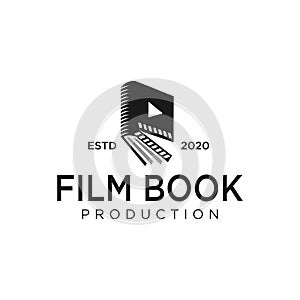 Film Movie Book logo Cinema Symbol Stock Vector. Library movie logo flat icon. Film Education logo Design Template