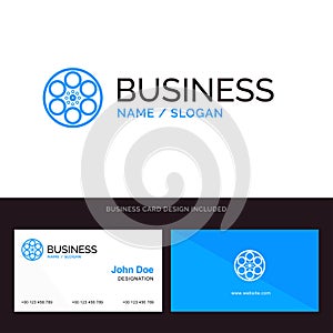 Film, Movie, Reel, Tank, Tape Blue Business logo and Business Card Template. Front and Back Design