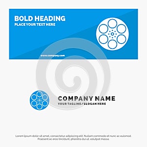 Film, Movie, Reel, Tank, Tape SOlid Icon Website Banner and Business Logo Template
