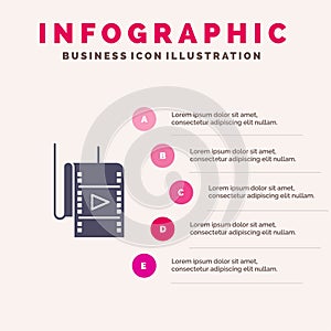 Film, Movie, Studio, Theatre Solid Icon Infographics 5 Steps Presentation Background