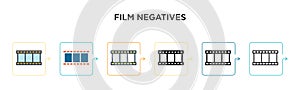 Film negatives vector icon in 6 different modern styles. Black, two colored film negatives icons designed in filled, outline, line