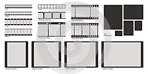 Film photo frame. Negative photography strip. Vintage movie and video border template. Retro cinema filmstrip. Black and