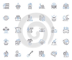 Film production line icons collection. Cinematography, Editing, Lighting, Sound, Set design, Screenwriting, Directing