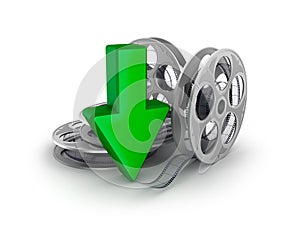 Film reel and arrow. Download icon.