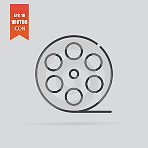 Film reel icon in flat style isolated on grey background