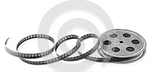 Film reel isolated on white . Free space for text. Wide photo