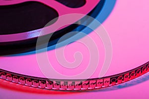 Film reel with movie film - space for text