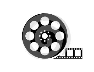 Film reel movie icon. Vector isolated icon. Black movie reel icon in vintage style on white background photo